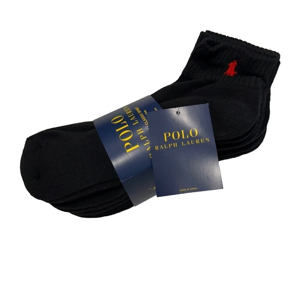 Polo Ralph Lauren 6-Pairs Black Quarter Crew Socks Classic Sport Men’s Sz 6-12.5